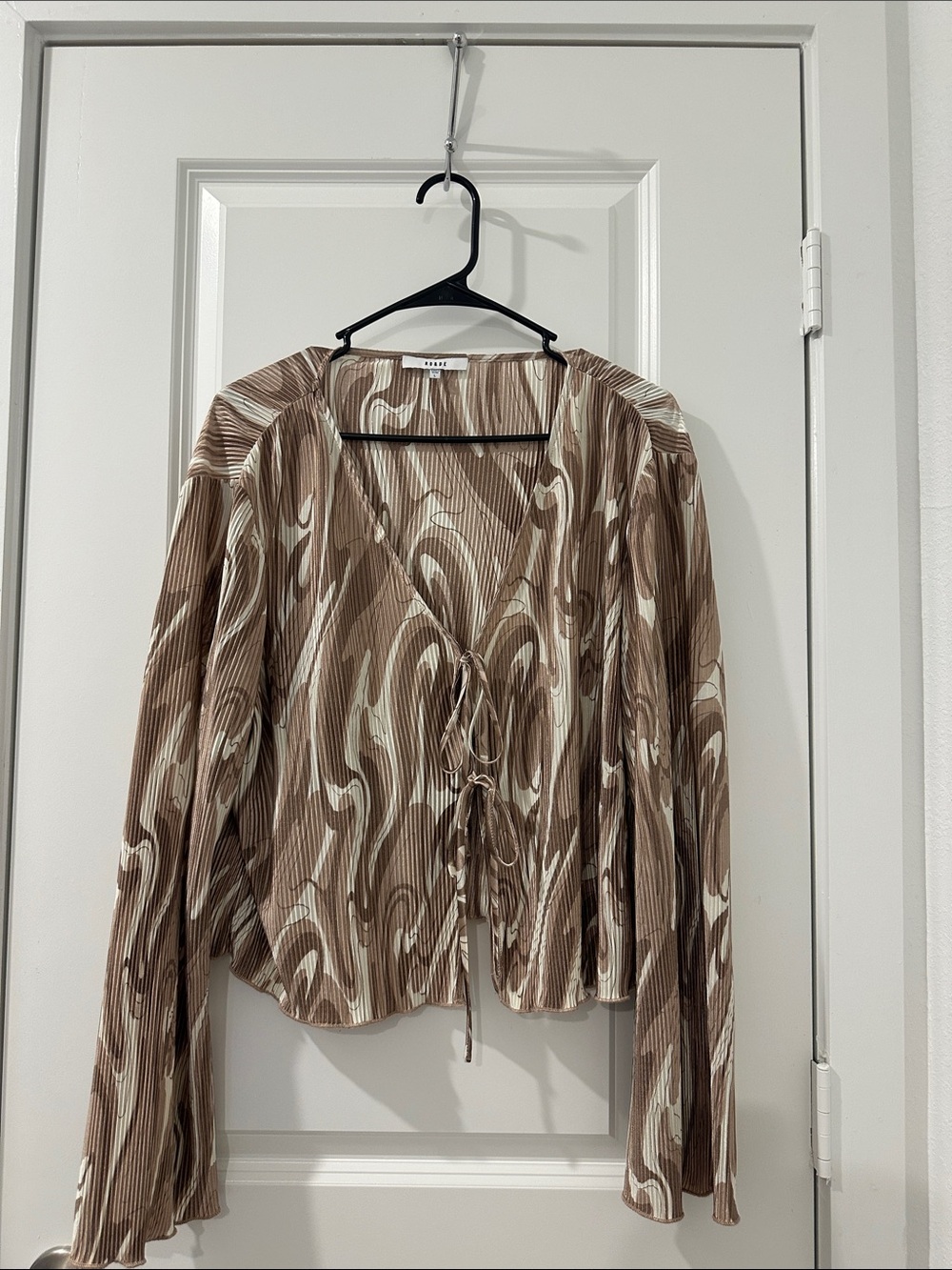 Reserved Brown & Cream Swirl Tie-Front Long Sleeve Top